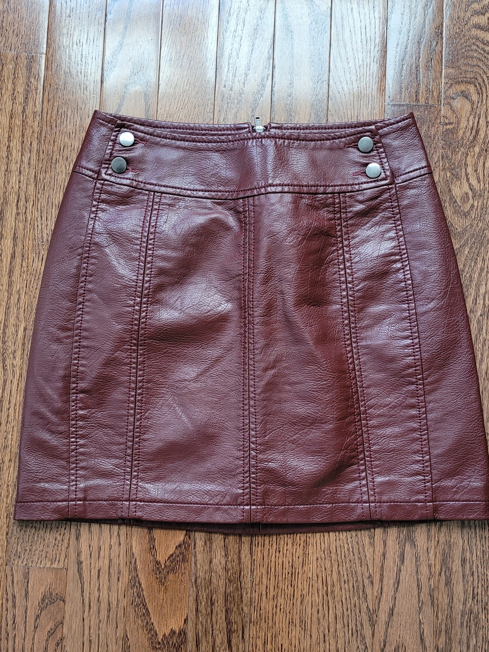 Free People Burgundy Faux Leather Mini Skirt with Button Accents